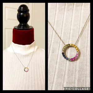 10K White Gold Rainbow Sapphire Circle Necklace